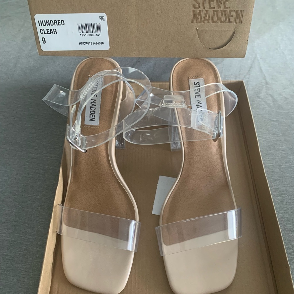 Steve Madden Hundred Clear Heeled Sandal 9